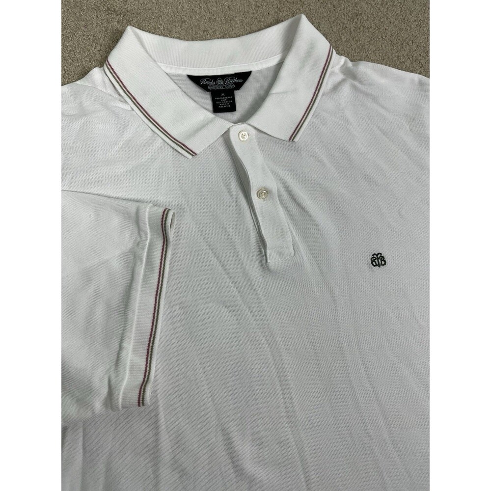 Brooks Brothers Country Club Mens XL Performance Knit Polo Shirt Logo White Read